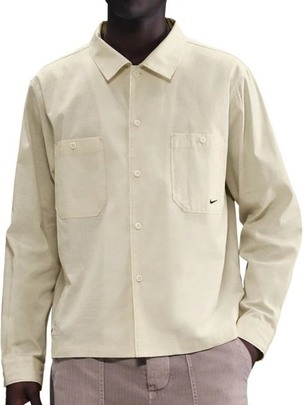 Nike Life Long Sleeve Button Down Off-White HV0882-229 Patch Size L NWT
